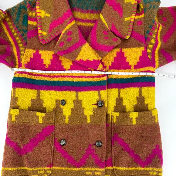 Vintage 90s IB I.B. Diffusion Aztec Southwest Oversized Boiled Wool Jacket XS - Picture 5 of 11